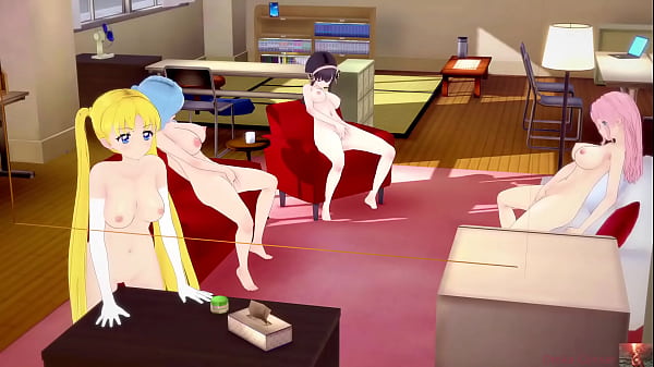 POV-Gruppe von Mädchen berührt sich selbst und stöhnt laut, Lesben masturbieren miteinander