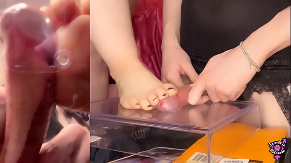 Foot Worship &amp_ Trampling Cumshot Sissy Licks Cum of Mistress'_s Feet